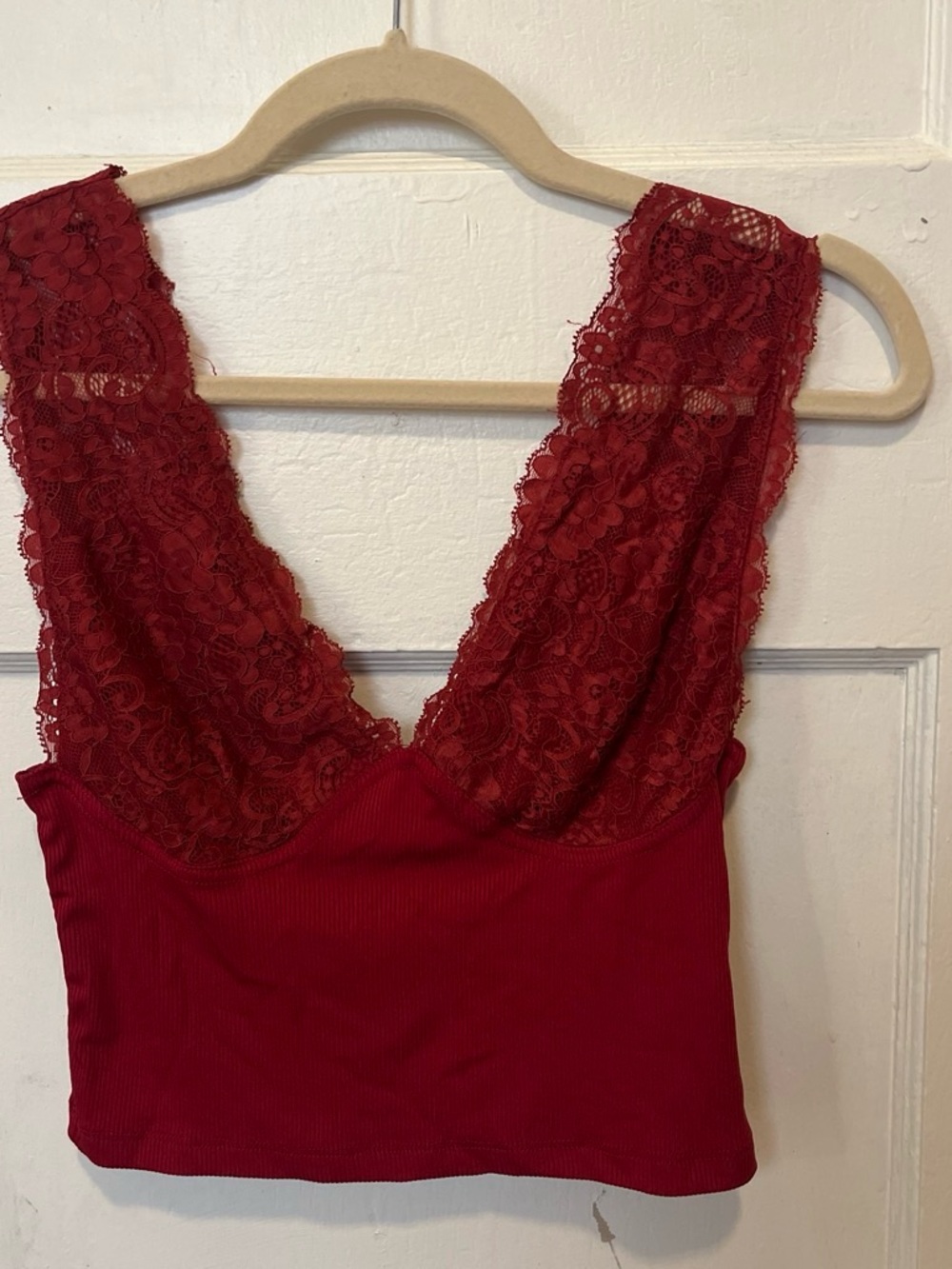 Cider Red Lace Ribbed V-Neck Bralette Tank